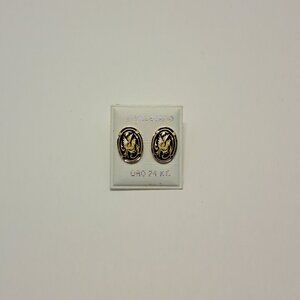 Vintage Damascene Incrustado Oro 24 Karat Gold Earrings